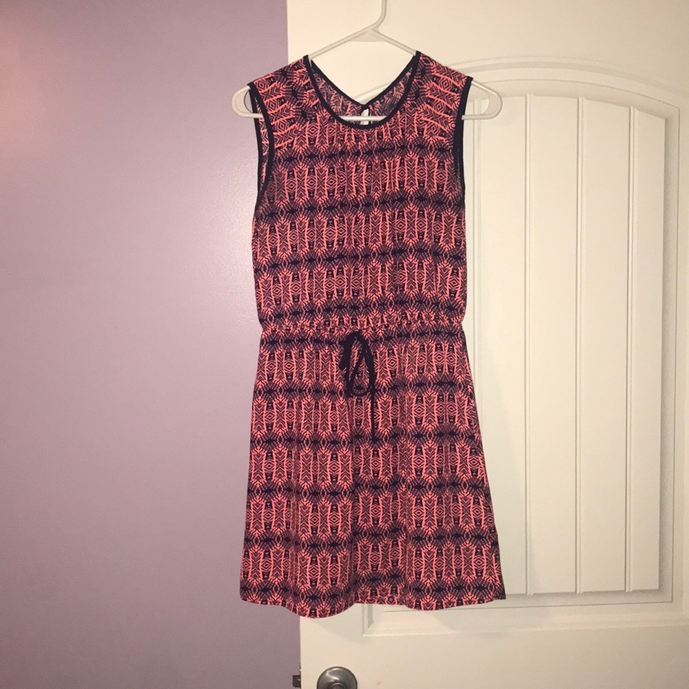 Peach & Navy Patterned Dress